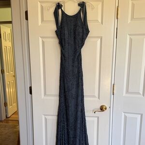 Lillie Rubin Navy Beaded Maxi Dress